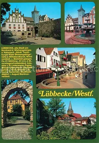 AK / Ansichtskarte Luebbecke_Westfalen Schloss Brunnen Fussgaengerzone Steintor Kirche Luebbecke_Westfalen