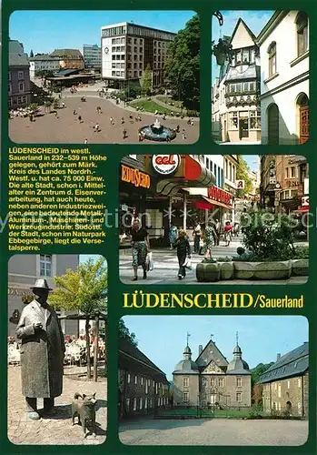AK / Ansichtskarte Luedenscheid Stadtplatz Fussgaengerzone Statue Schloss Luedenscheid
