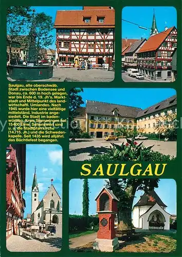AK / Ansichtskarte Saulgau Brunnen Fachwerkhaus Schlosshof Kirche Bildstock Saulgau