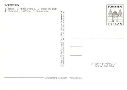 AK / Ansichtskarte Schwerin_Mecklenburg Schloss Denkmal Friedrich Franz II Markt Dom Pfaffenteich Staatstheater Schwerin_Mecklenburg