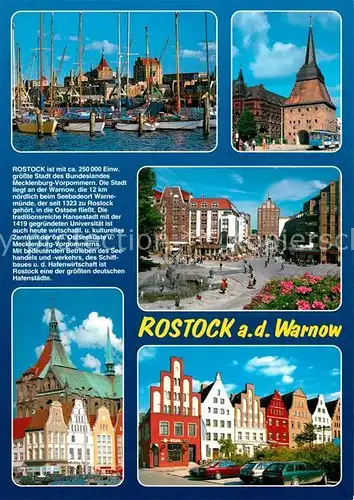 AK / Ansichtskarte Rostock_Mecklenburg Vorpommern Seglerhafen Stadttor Marktplatz Haeuserfassaden Rostock