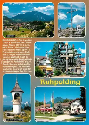 AK / Ansichtskarte Ruhpolding Panorama Rauschberg Marienbrunnen Bildstock Kurhaus Ruhpolding