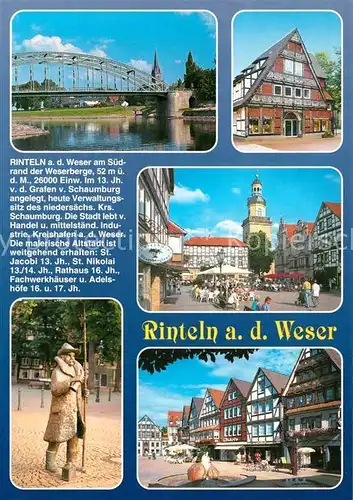AK / Ansichtskarte Rinteln Weserbruecke Rathaus Fachwerkhaeuser Adelshoefe Rinteln