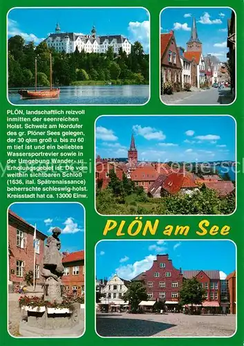 AK / Ansichtskarte Ploen_See Schloss Strassenpartie Brunnen Panorama Ploen_See