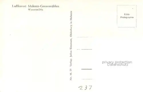 AK / Ansichtskarte Malente Gremsmuehlen Wassermuehle Malente Gremsmuehlen