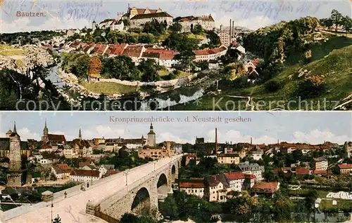 AK / Ansichtskarte Bautzen Stadtpanorama mit Schloss Ortenburg Kronprinzenbruecke Bautzen