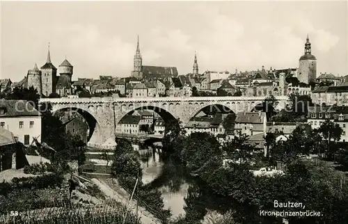 AK / Ansichtskarte Bautzen Kronprinzenbruecke Spree Altstadt Wasserkunst Kirche Turm Bautzen