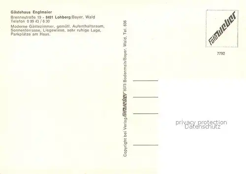 AK / Ansichtskarte Lohberg_Lam Gaestehaus Englmaier Lohberg_Lam