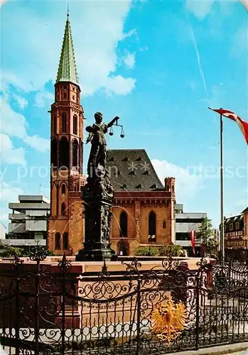 AK / Ansichtskarte Frankfurt_Main Gerechtigkeitsbrunnen und Nikolaikirche am Roemerberg Frankfurt Main