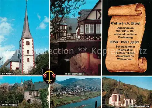 AK / Ansichtskarte Enkirch_Mosel Ev Kirche Weingasse Ehem Hospital Panorama Kath Klosterkirche Enkirch Mosel