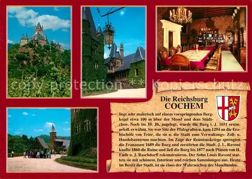 AK / Ansichtskarte Cochem_Mosel Alte Reichsburg Torbau Uhrenturm Speisesaal Ziehbrunnen Cochem Mosel
