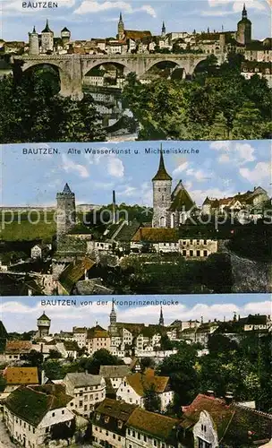 AK / Ansichtskarte Bautzen Kronprinzenbruecke Alte Wasserkunst Michaeliskirche Altstadt Bautzen