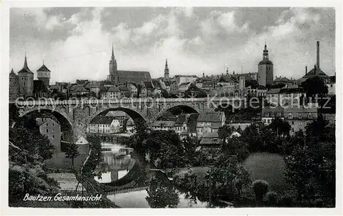 AK / Ansichtskarte Bautzen Kronprinzenbruecke Spree Altstadt Kirche Tuerme Bautzen