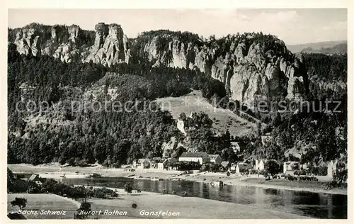 AK / Ansichtskarte Rathen_Saechsische Schweiz Blick ueber die Elbe zum Gansfelsen Elbsandsteingebirge Rathen Saechsische Schweiz