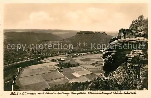 AK / Ansichtskarte Koenigstein_Saechsische_Schweiz Panorama Blick vom Lilienstein Elbsandsteingebirge Festung Koenigstein_Saechsische