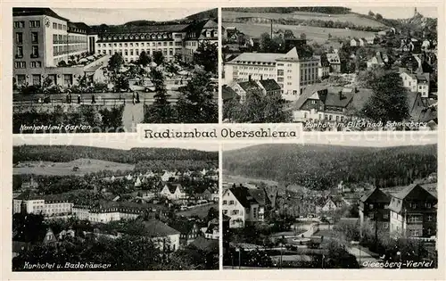 AK / Ansichtskarte Oberschlema_Erzgebirge Kurhotel Garten Badehaeuser Gleesberg Viertel Schneeberg Oberschlema_Erzgebirge