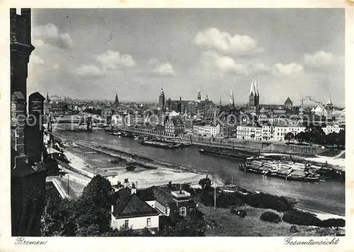 AK / Ansichtskarte Bremen Stadtpanorama Blick ueber die Weser Kupfertiefdruck Bremen