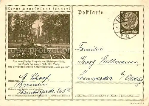 AK / Ansichtskarte Arnstadt_Ilm 1200jaehrige Stadt am Thueringer Wald Serie Lernt Deutschland kennen Arnstadt_Ilm