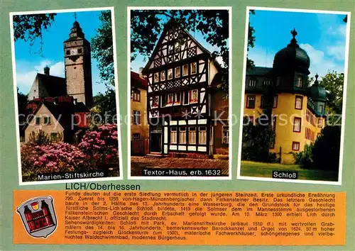 AK / Ansichtskarte Lich_Hessen Schloss Textor Haus Marien Stiftskirche Lich Hessen