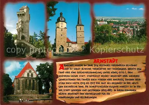 AK / Ansichtskarte Arnstadt_Ilm Alteburgturm Riedturm Jakobskirche Bachkirche Arnstadt_Ilm