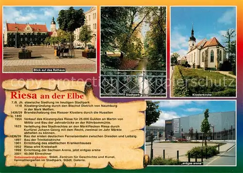 AK / Ansichtskarte Riesa_Sachsen Klosterkirche Erdgas Arena Rathaus Riesa Sachsen