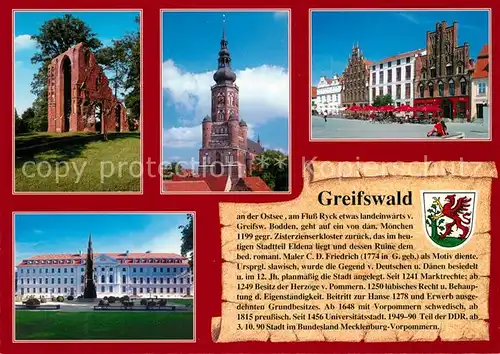 AK / Ansichtskarte Greifswald Klosterruine Eldena St. Nikolai Dom Marktplatz Greifswald