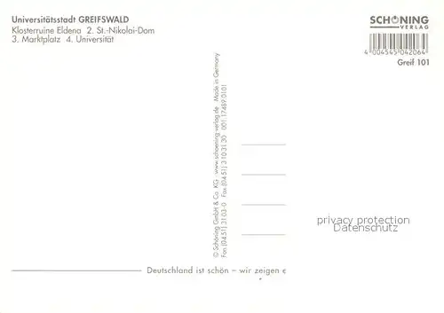 AK / Ansichtskarte Greifswald Klosterruine Eldena St. Nikolai Dom Marktplatz Greifswald