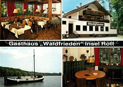 AK / Ansichtskarte Hochstetten_Linkenheim Hochstetten Fischerei Gasthaus Waldfrieden Insel Rott Fischerboot Hochstetten