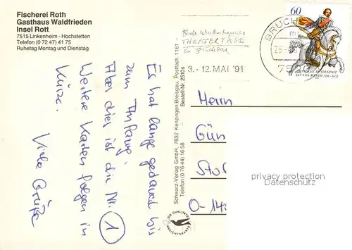 AK / Ansichtskarte Hochstetten_Linkenheim Hochstetten Fischerei Gasthaus Waldfrieden Insel Rott Fischerboot Hochstetten