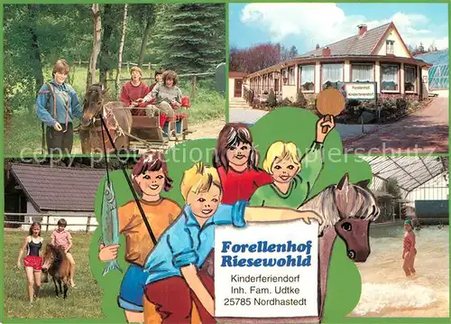 AK / Ansichtskarte Nordhastedt Forellenhof Riesewohld Ponykutsche Reiten Hallenbad Kinderferiendorf Nordhastedt