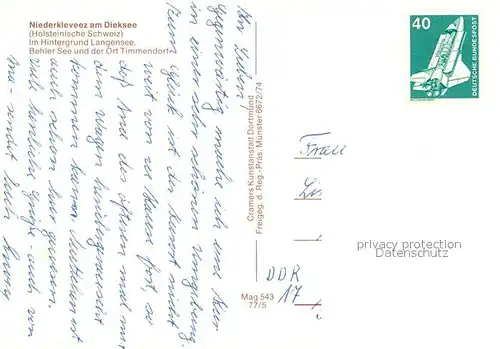 AK / Ansichtskarte Niederkleveez Dieksee Langensee Behler See Timmendorf Naturpark Holsteinische Schweiz Fliegeraufnahme Niederkleveez