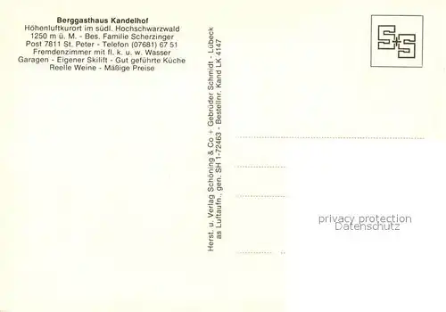 AK / Ansichtskarte St_Peter_Schwarzwald Berggasthaus Kandelhof Fliegeraufnahme St_Peter_Schwarzwald