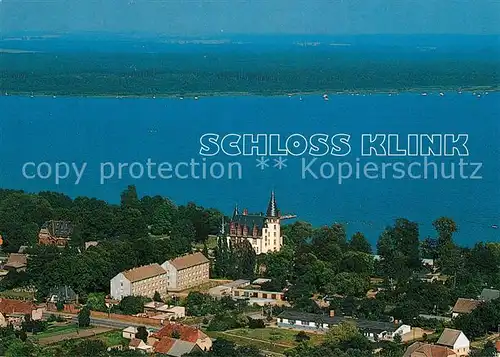 AK / Ansichtskarte Klink_Waren Schloss Klinik aus der Neo Renaissance Mecklenburgische Seenplatte Fliegeraufnahme Klink Waren