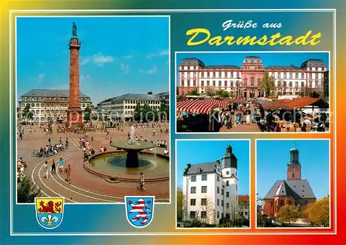 AK / Ansichtskarte Darmstadt Luisenplatz mit Ludwigsmonument Schloss Marktplatz Stadtkirche Darmstadt