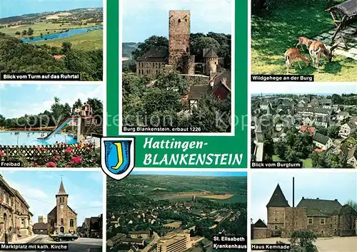 AK / Ansichtskarte Blankenstein_Ruhr Ruhrtal Burg Blankenstein Wildgehege Freibad Burgturmblick Marktplatz Kath Kirche St Elisabeth Krankenhaus Haus Kemnade Blankenstein_Ruhr
