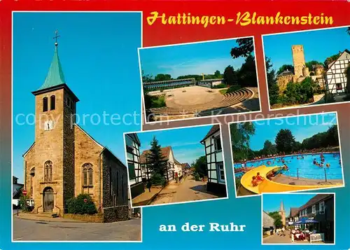 AK / Ansichtskarte Blankenstein_Ruhr Kirche Stadion Burg Schwimmbad Blankenstein_Ruhr