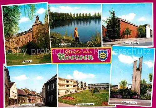 AK / Ansichtskarte Neersen_Niederrhein Schloss Niers See Kath Kirche Hauptstrasse Minoritenplatz Ev Kirche Neersen Niederrhein