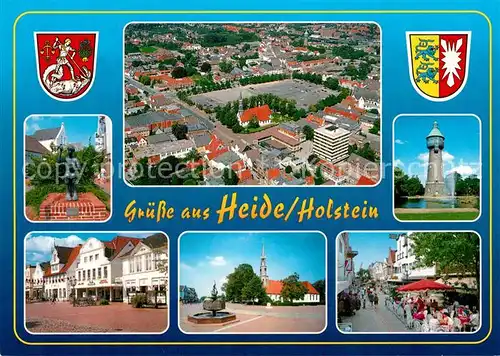 AK / Ansichtskarte Heide_Holstein Schusterjunge Fliegeraufnahme Wasserturm Marktplatz Fussgaengerzone Heide_Holstein