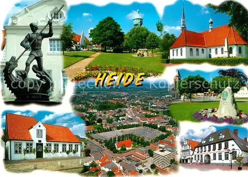 AK / Ansichtskarte Heide_Holstein Drachentoeter Skulptur Wasserturm Kirche Fliegeraufnahme Park Heide_Holstein