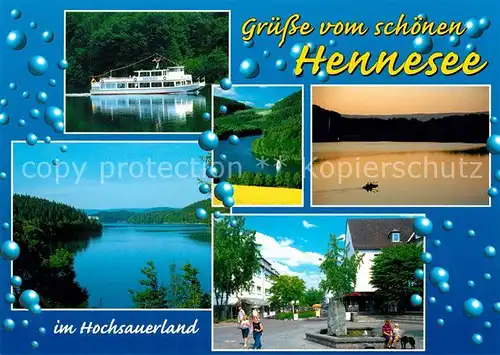AK / Ansichtskarte Hennesee_Meschede Fahrgastschiff Seepartien Brunnen Hennesee Meschede