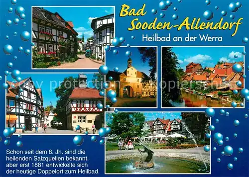 AK / Ansichtskarte Bad_Sooden Allendorf Fachwerkhaeuser Werrapartie Brunnen Bad_Sooden Allendorf