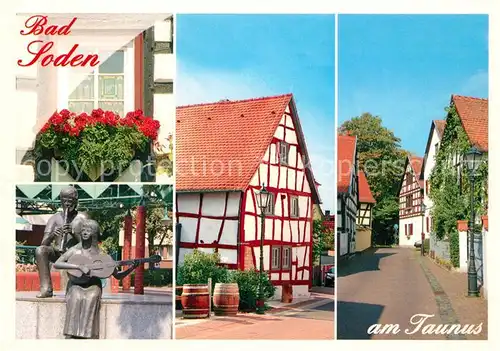 AK / Ansichtskarte Bad_Soden_Taunus Skulptur Fachwerhaeuser Bad_Soden_Taunus