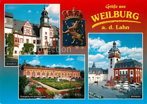 AK / Ansichtskarte Weilburg Schlosshof Orangerie mit Schlossgarten Marktplatz Weilburg