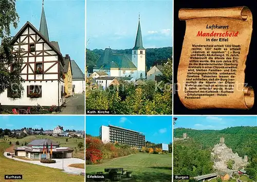 AK / Ansichtskarte Manderscheid_Eifel Fachwerkhaus Kath Kirche Kurhaus Eifelklinik Burgen Manderscheid Eifel