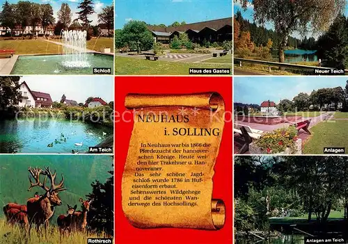 AK / Ansichtskarte Neuhaus_Solling Schloss Haus des Gastes Neuer Teich Anlagen Rothirsch Anlagen Neuhaus Solling