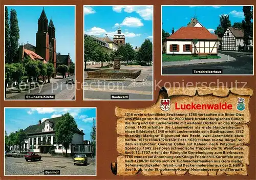 AK / Ansichtskarte Luckenwalde St Josefs Kirche Boulevard Torschreiberhaus Bahnhof Luckenwalde