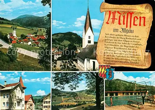 AK / Ansichtskarte Missen_Oberallgaeu Panorama Kirche Teilansichten Schwimmbad Missen Oberallgaeu