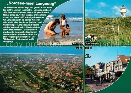 AK / Ansichtskarte Langeoog_Nordseebad Strandpartie Leuchtturm Fliegeraufnahme Strassenpartie Langeoog_Nordseebad