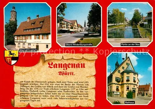 AK / Ansichtskarte Langenau_Wuerttemberg Heimatmuseum Obere Hindenburgstr Partie an der Nau Rathaus Langenau Wuerttemberg