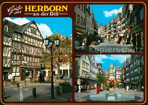 AK / Ansichtskarte Herborn_Hessen Fachwerkhaeuser Fussgaengerzone Brunnen Herborn Hessen